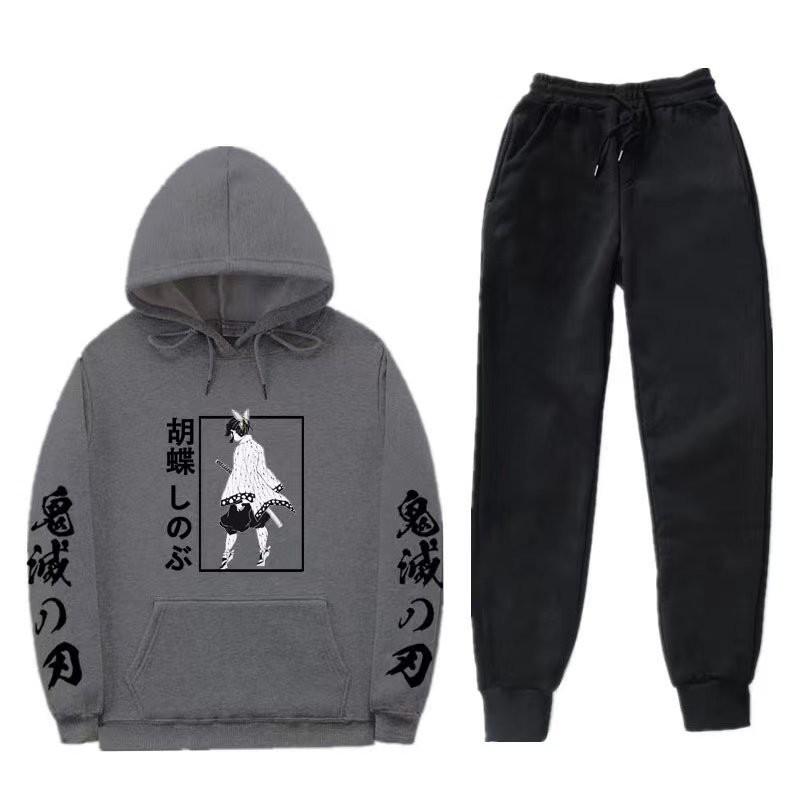 Unisex Anime-Inspired Hooded Sweatshirt Set Winter Thick Cotton Blend Tracksuit Teens Adults