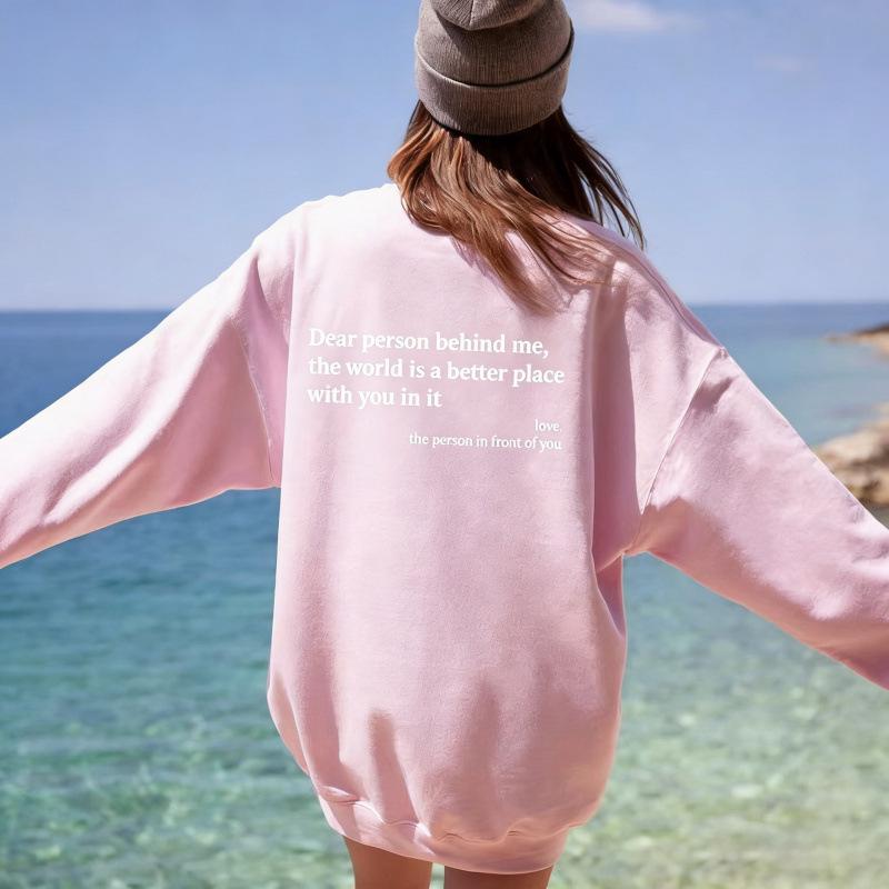 You Are Enough Casual Round Neck Long Sleeve Printed Plus Velvet Hoodie