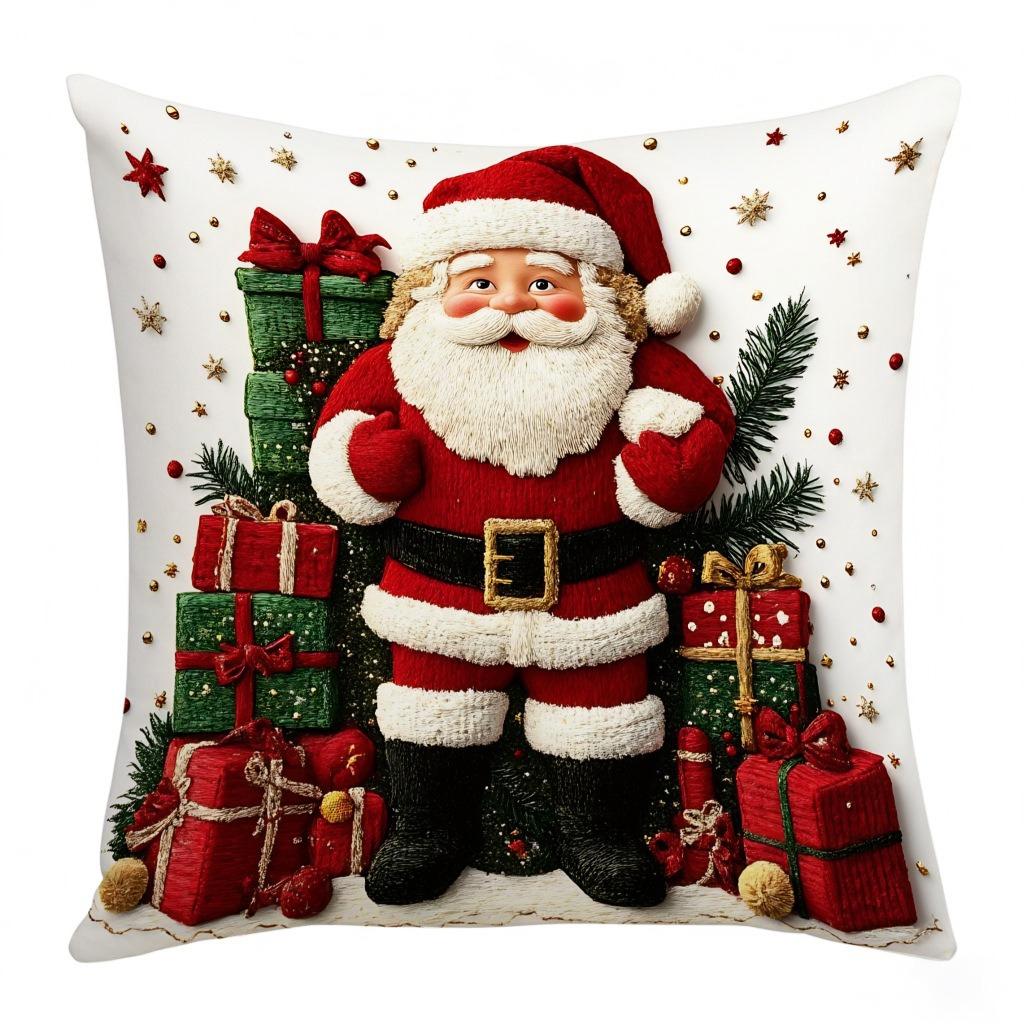 Christmas Pillow Cover - Festive Cartoon Linen Cushion Covers for Sofa Decor Pillowcase Xmas Cushion Cover Gift  ( No Pillow Core )