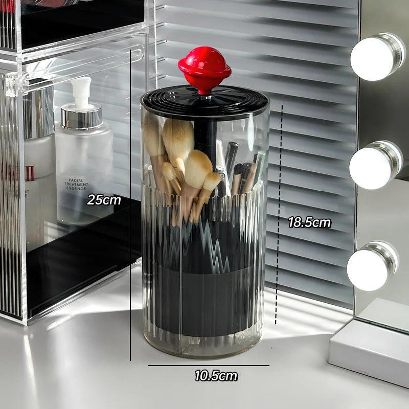 Vanity Makeup Brushes Holder Automatic Lifting Dustproof Storage Box with Lid Lipstick Cosmetic Organizer