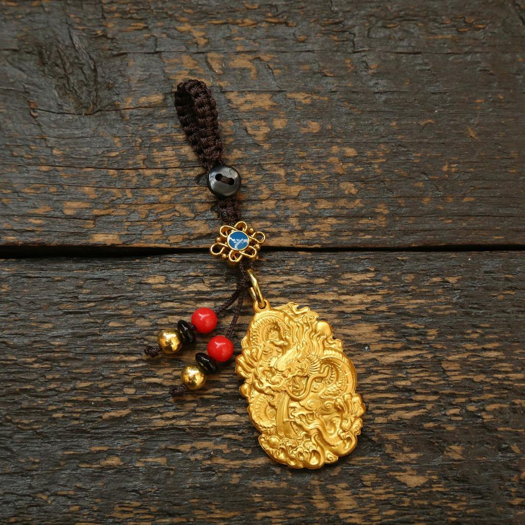 Dragon Brass Double-Sided Double-Dragon Tag Keychain Pendant Men'S And Women'S Bags Car Keys Pendants Accessories