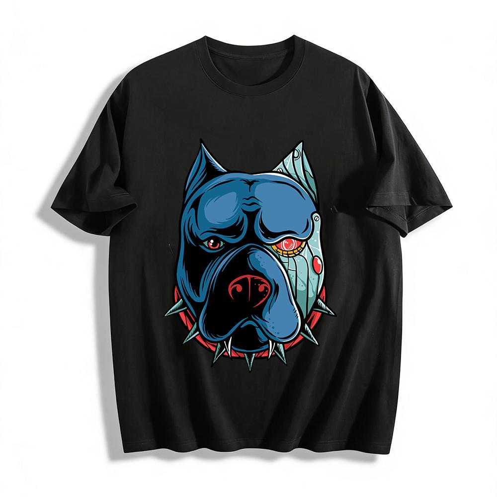 Cyberpunk Mechanical Pitbull Print Cool Street Casual Top Pure cotton T-shirt XXS