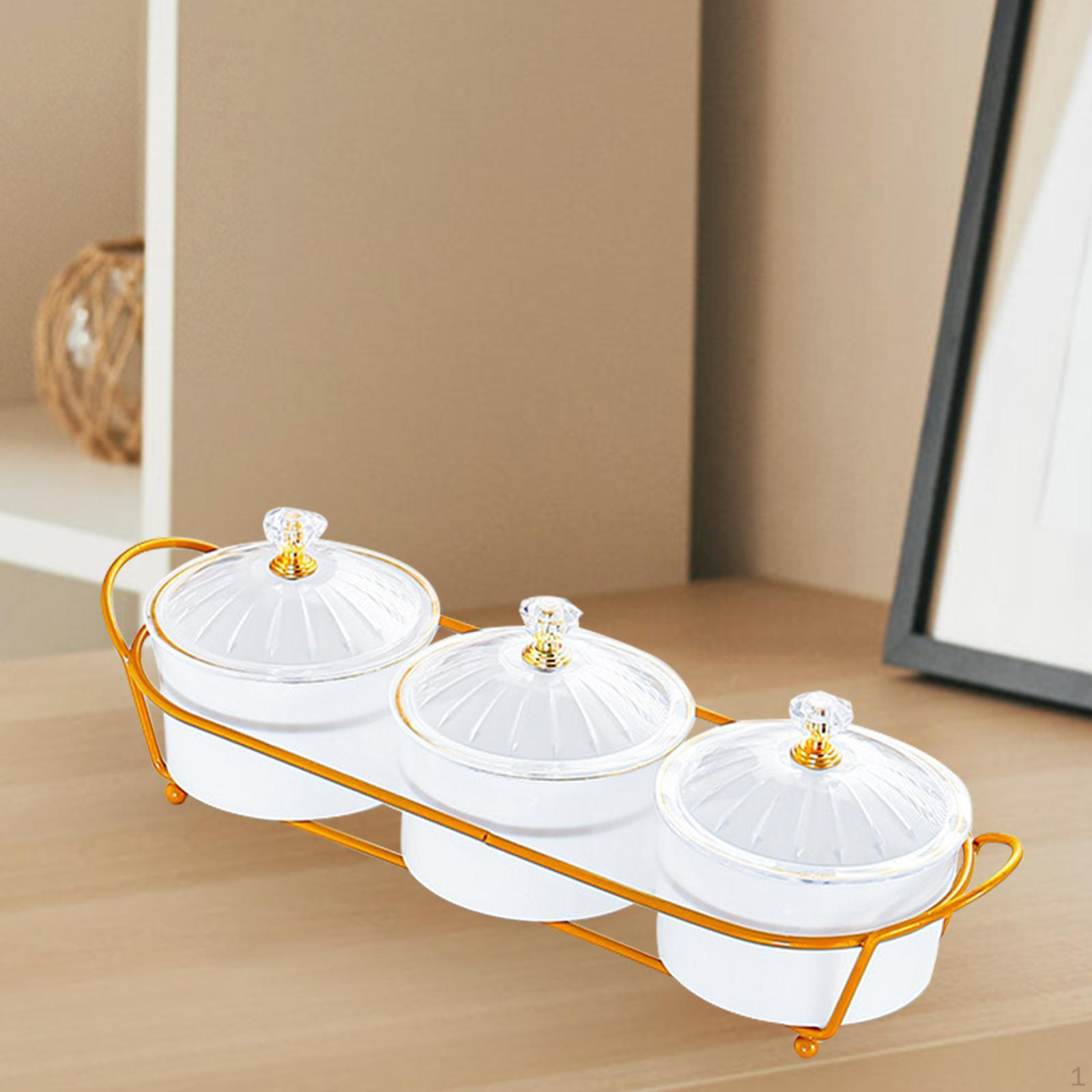 

Декоративная сервировочная тарелка, поднос для сухофруктов с крышкой, контейнер для хранения продуктов, многоцелевые десерты white 3 grids