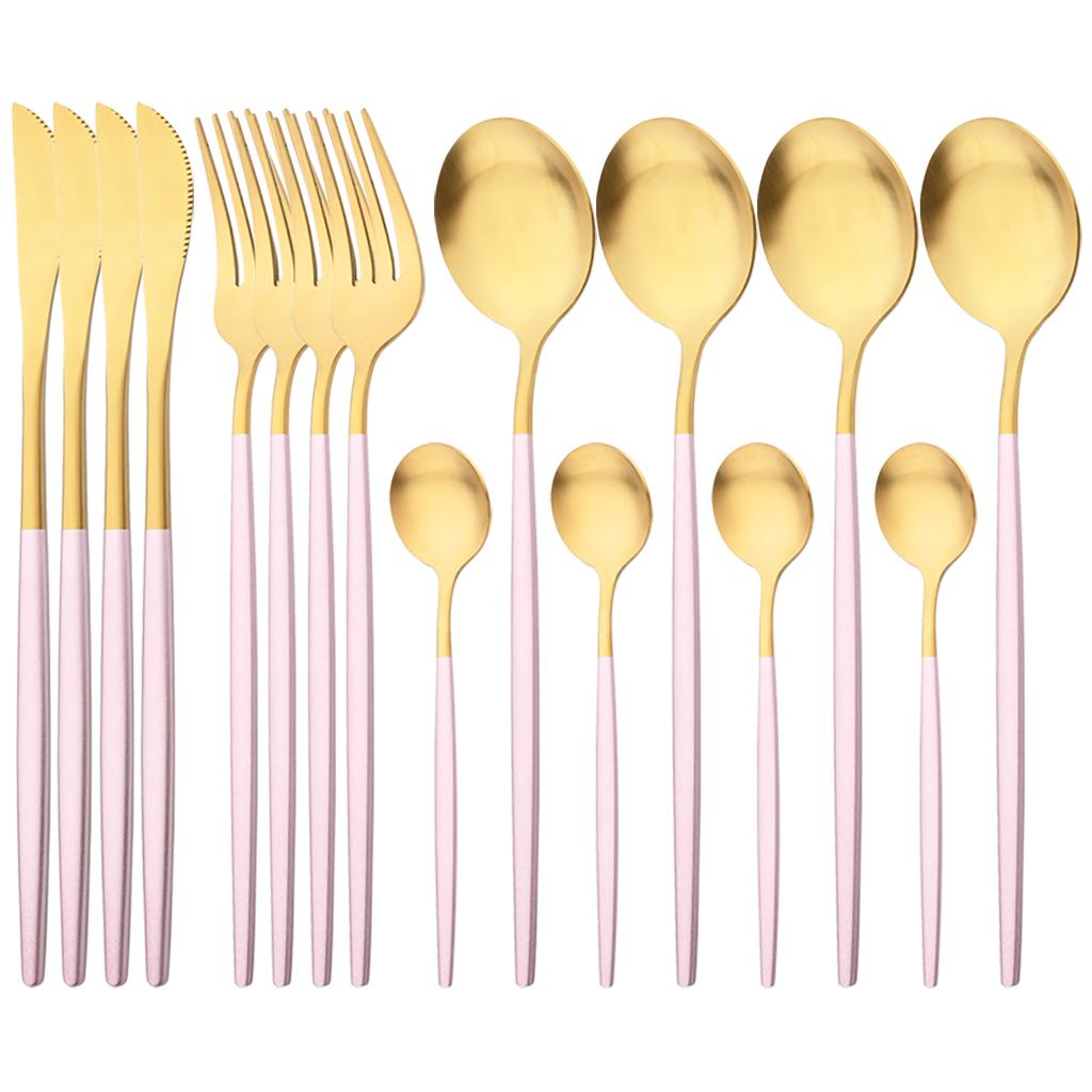 16Pcs Black Gold Dinnerware Cutlery Set Western Matte Stainless Steel Tableware Dinner Knife Fork Tea Spoon Flatware Kitchen Silverware