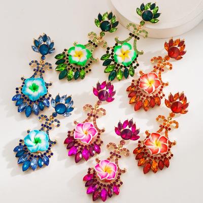 Slitinové náušnice s imitací diamantů a květinovým designem pro ženy, kreativní, módní, vysoce kvalitní květinové náušnice