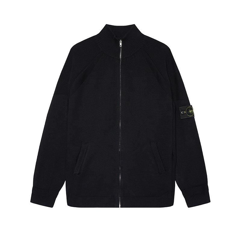 STONE Uniszex Cipzáras Kardigán Álló Galléros Jelvényes Kötött Pulóver Őszre/Télre