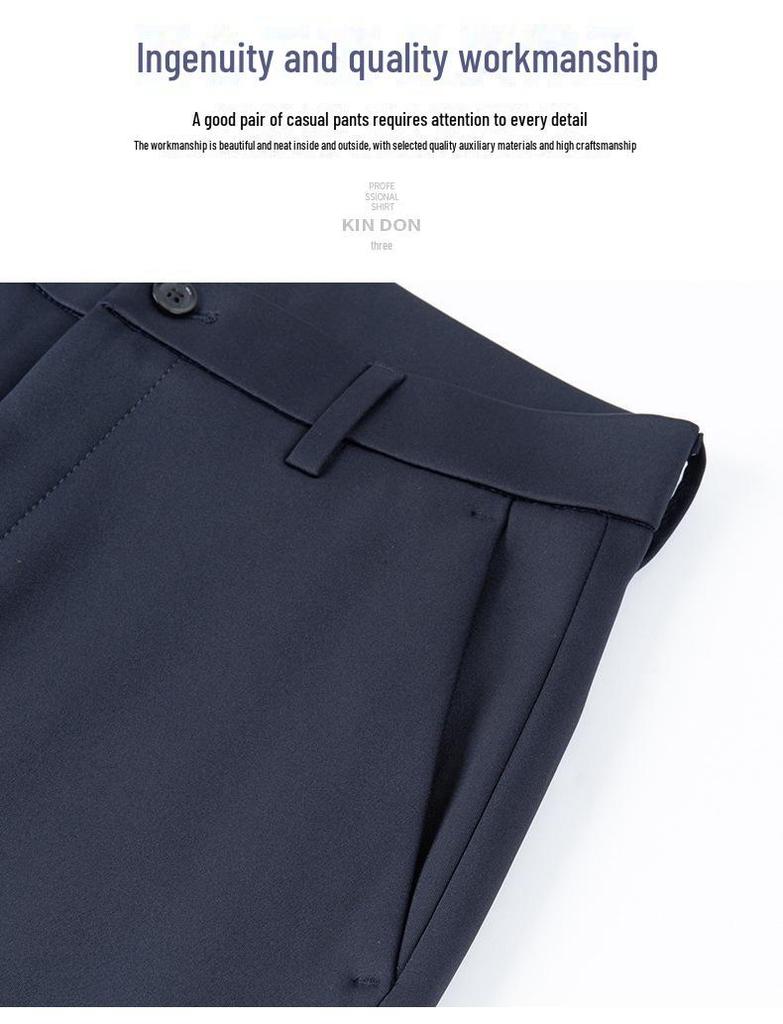 Men's Anti-Wrinkle Straight-Leg Business Trousers with Slight Stretch and Warm Plush Lining