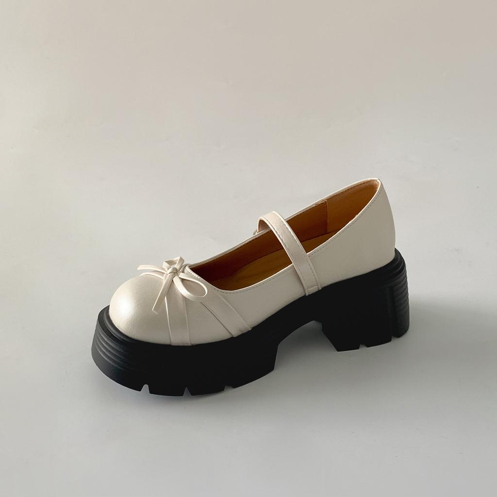 Silver French round head heightening light mouth platform single shoes women's summer 2025 new versatile soft sole Mary Jane small leather shoes