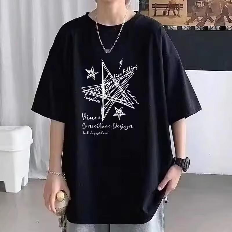 

Summer T-shirt Men s Line Stars Printed Unisex Comfortable Fit Casual Top for Men and Women Harajuku Oversized T Shirt Tops S разноцветный