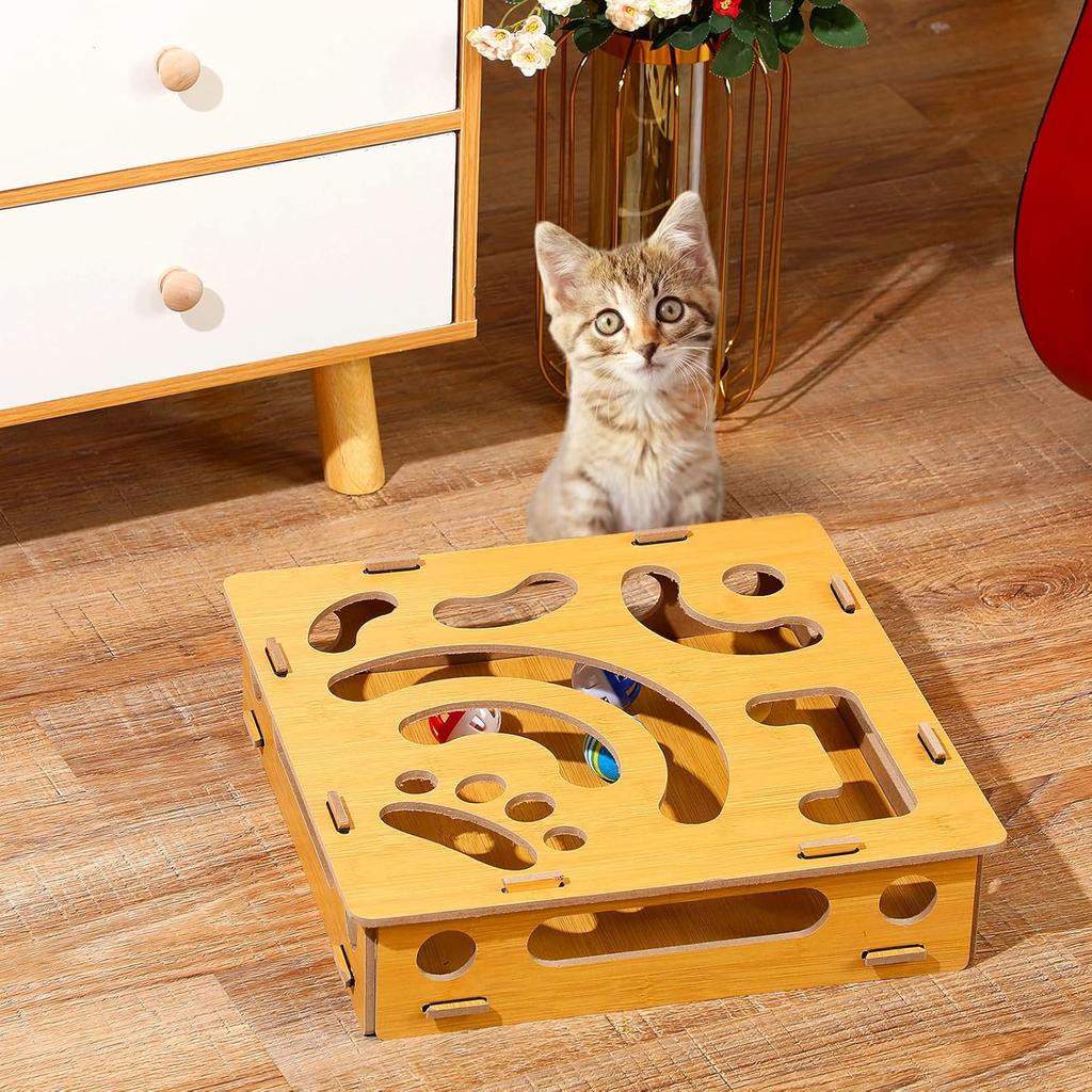 Cat Toy with Wooden Scratching Pad Interactive Cat Ball Track Puzzles Toy for Indoor