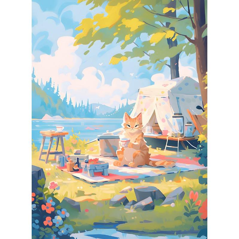 

Милый котенок весенняя сакура постеры для похода на природе катание на лодках принты печать на холсте настенное искусство картина для детской комнаты домашний декор 21cm×30cm NoFrame