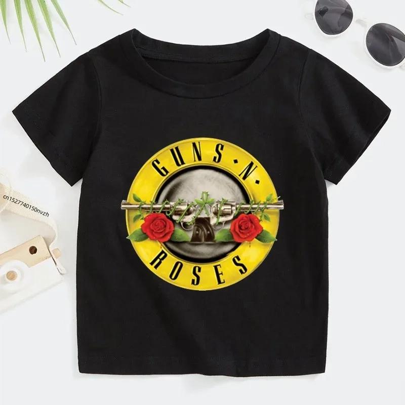 Rock Gun N Rose T-Shirt Summer Kids Fashion Music Short Sleeve Soft Top Comfortable Teenage Clothing for Boys Girls Punk Shirt