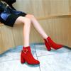 Women's Chunky Heeled Ankle Boots, Solid Color Side Zipper High Heels, Stylish Short Boots