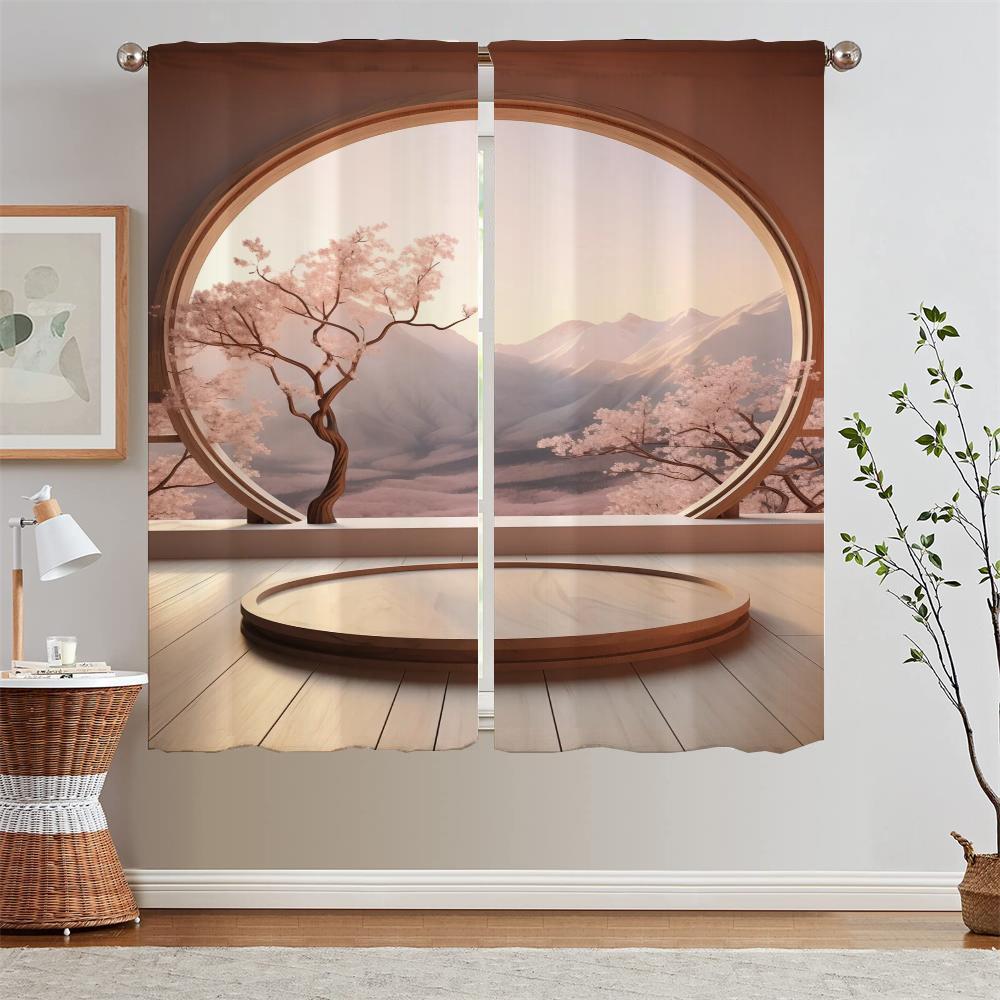 

Розовый Zen Пейзаж Плотные Шторы Подхваты Кухонные Шторы 2 Части Оконные Шторы Домашний Тюль для Украшения Гостиной W50xH70cmx2pcs-CL