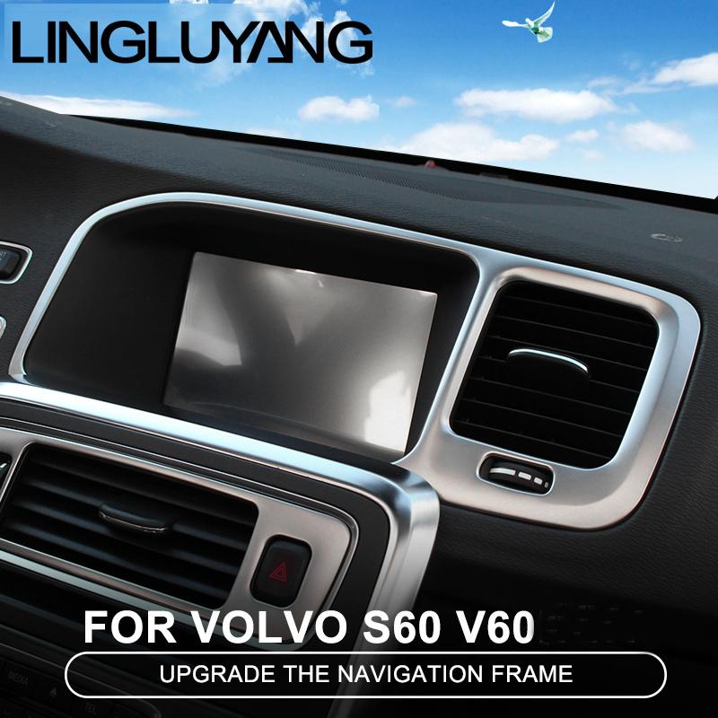 Console navigation frame decoration cover trim Stainless steel strip interior molding sequ 3D sticker for Volvo S60 V60