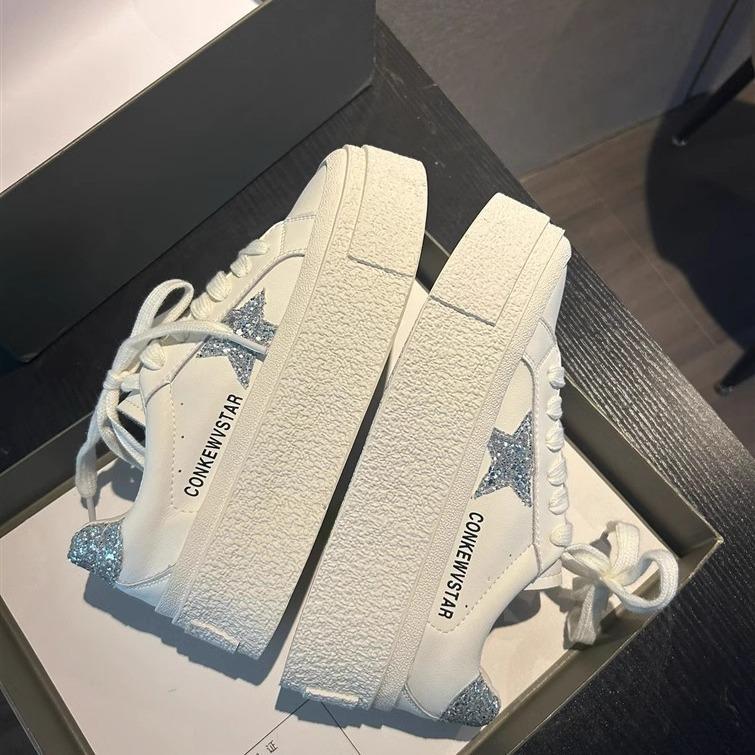 2025 new thick-soled star little white shoes women's Korean version casual versatile sports shoes inner height-increasing lace-up biscuit shoes