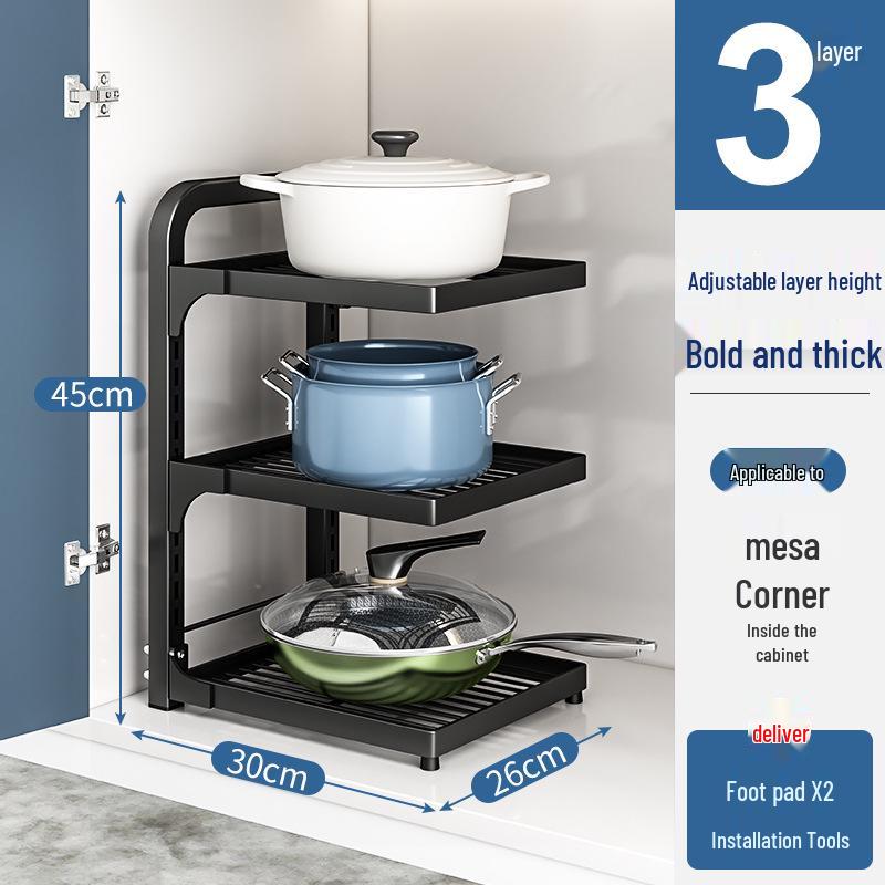 Multi-Layer Kitchen Pot and Cookware Storage Rack for Cabinets