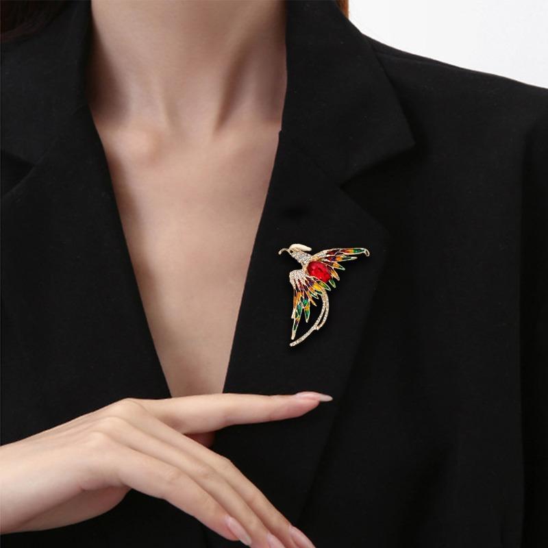 Fashionable Rhinestone Phoenix Brooch with Long Tail Exquisite Accessory for Clothing And Bags Versatile Temperament Piece