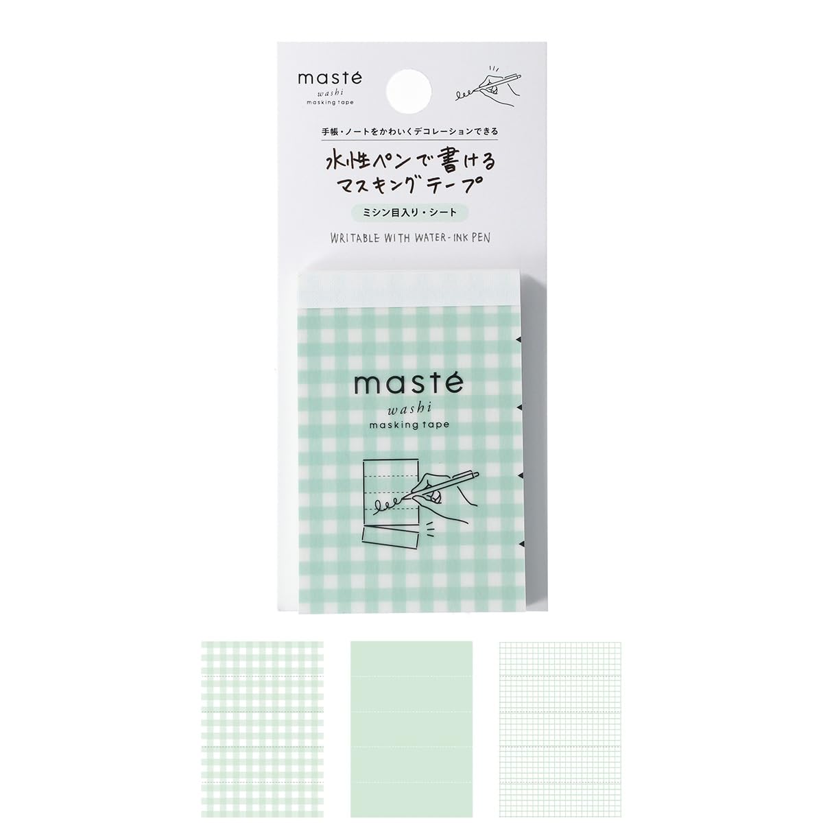 

Masking tape that can be written on with sheet by Gingham water-based pens, perforated, type, Masking Tape Marks, Check, Mint, MST-FA43-CMI зелёный