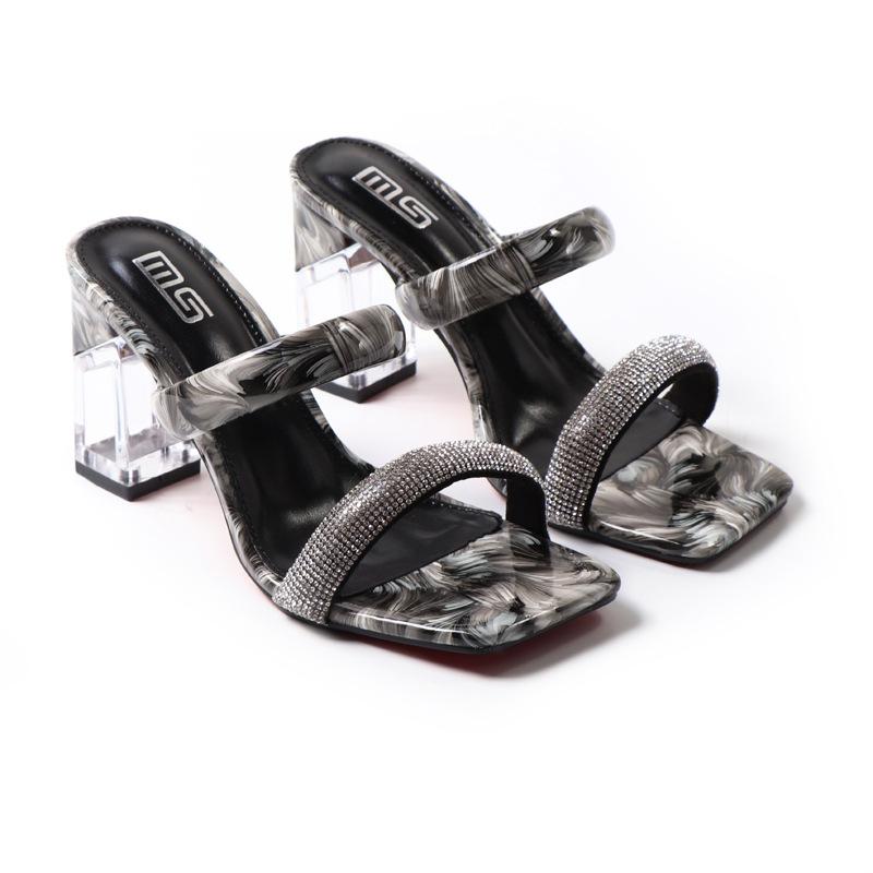 Fashion Shoes Slippers Soft Women Heels Glitter Slides Fashion Low Beige Heeled Sandals Pantofle Comfort High Jelly Summer Luxury Black