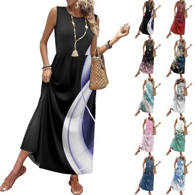 Damen-Blumenprint Lässiges und Modisches Ärmelloses Kleid mit Taillengürtel