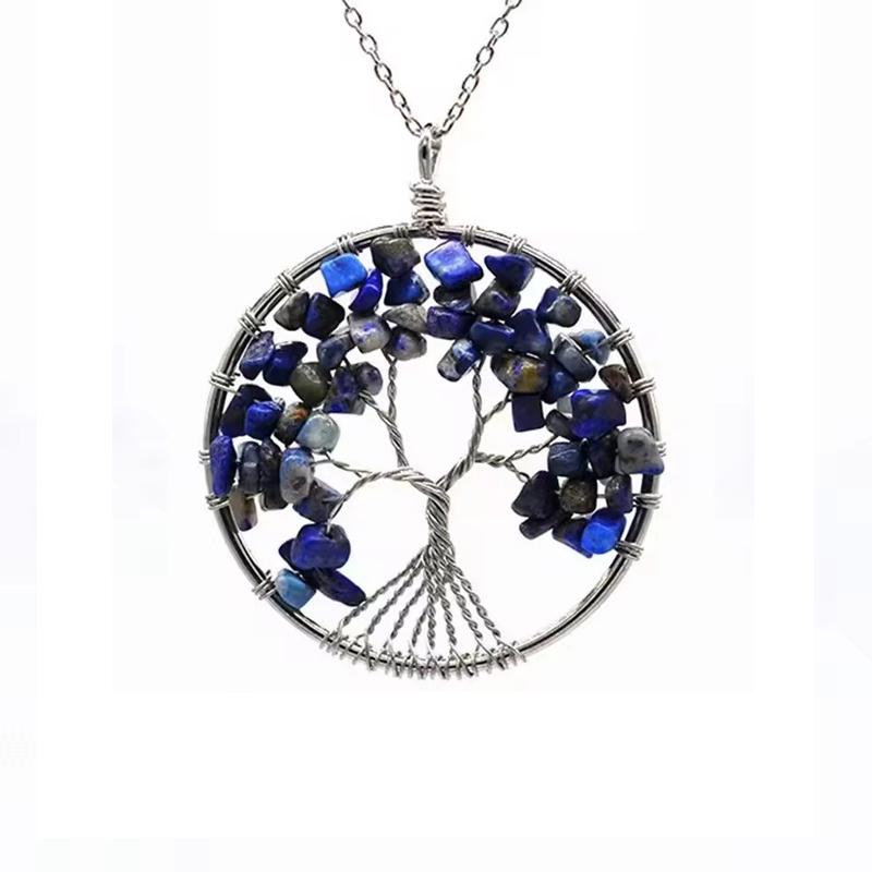 1pc Natural Stone Tree of Life Pendant Amethyst Lapis Lazuli Crystal Necklace for Men and Women Chakra Healing Jewelry