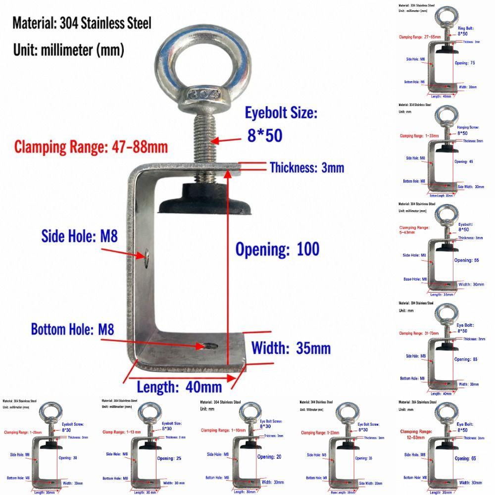 1pc 304 Stainless Steel Square Clamp Pull Ring Fixed Holder Clip C-clamp Hardware Fasteners