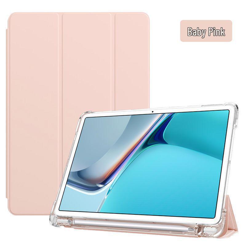 Huawei SE/Qingyun C5e 10.4 Силиконовый чехол-книжка из кожи с прозрачной задней крышкой и слотом для стилуса розовый