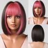 Short Orange Straight Bob Hair Synthetic Wigs with Bangs Orange Colorful Cosplay Party Wig for Women Heat Resistant Fiber Daily