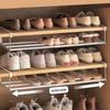 Home Shoe Cabinet Kitchen Storage Rack Retractable Shoe Organizer Layered Space Saver Easy Install Durable Durable Closet Shelf