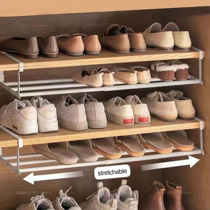 Home Shoe Cabinet Kitchen Storage Rack Retractable Shoe Organizer Layered Space Saver Easy Install Durable Durable Closet Shelf