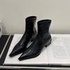 Thick Heel Pointed Head Thin Foreign Style Small Short Boots Women's Shoes 2025 New Silver French Temperament Spring and Autumn Single Boots