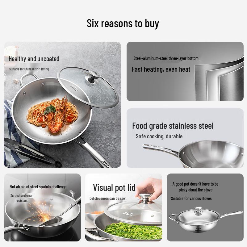 ASD 304 Stainless Steel Wok