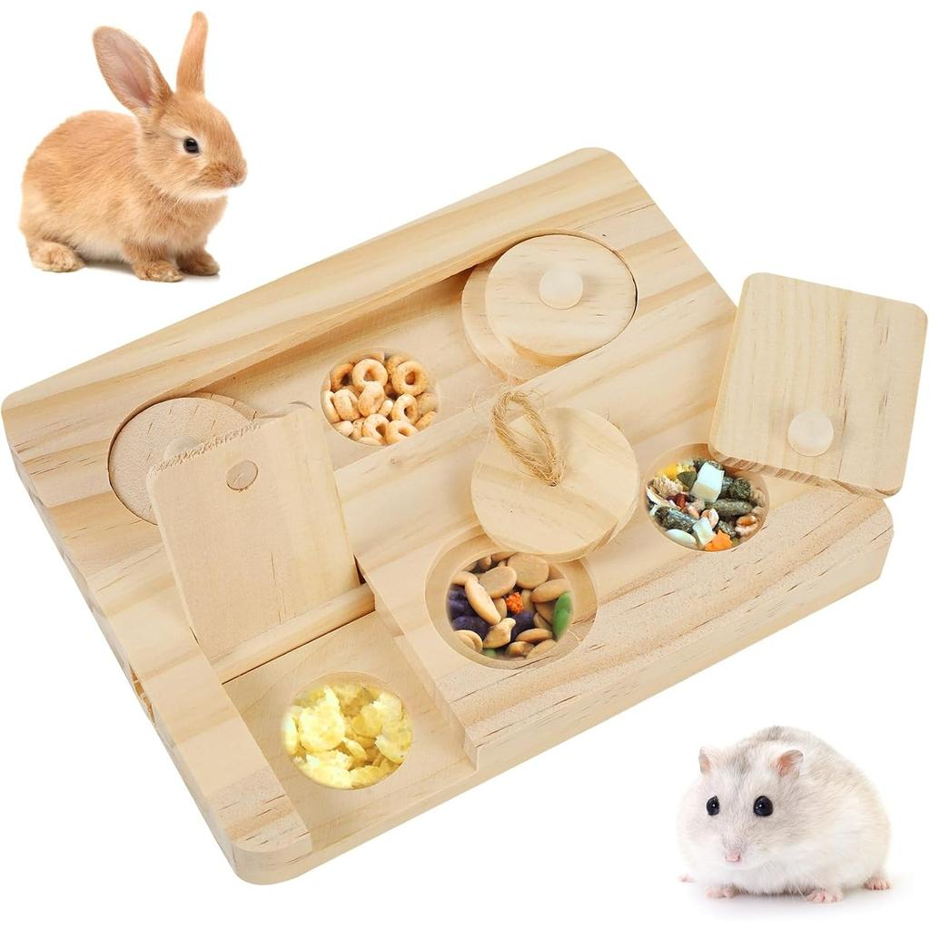 Guinea Pig Foraging Toys 6 In 1 Wooden Hamster Enrichment Interactive Foraging Puzzle Treat Dispenser Game Mental Stimulation Chew Toys for Small
