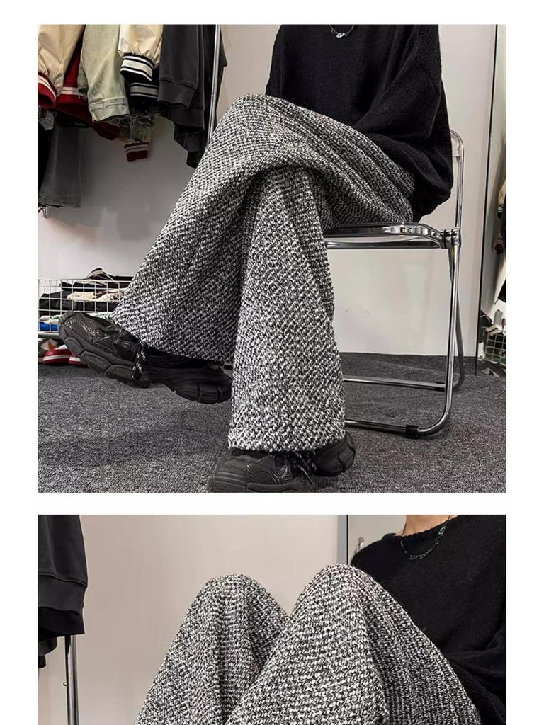 Męskie spodnie z wełny w stylu vintage, szare, z szerokimi nogawkami - styl retro amerykański