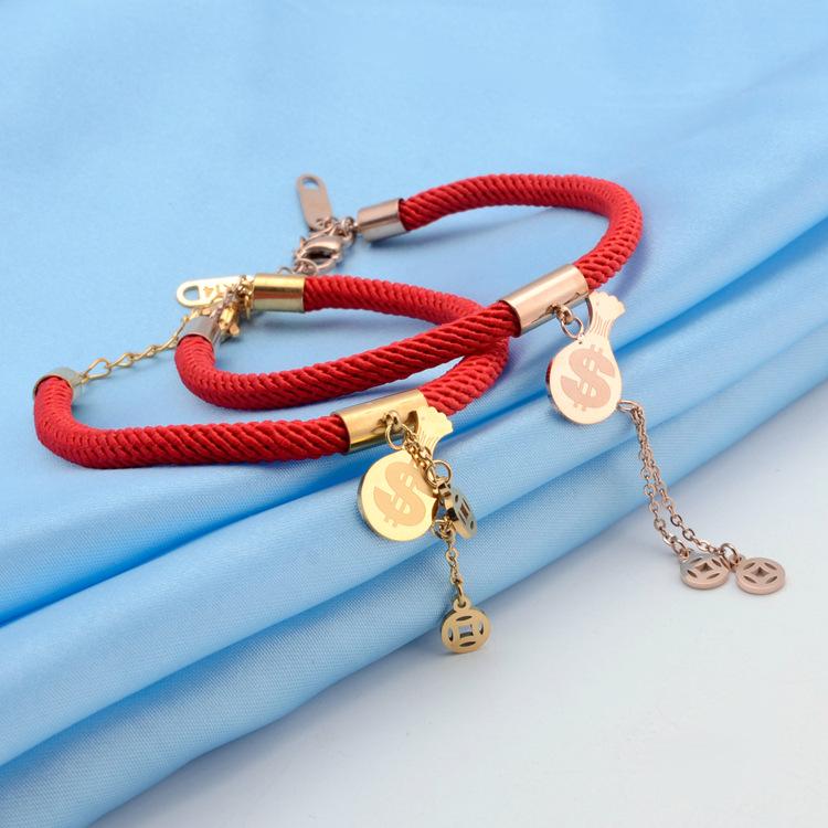 

Красный веревочный браслет Корейский стиль Браслет из титановой стали