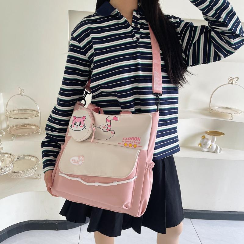 Campus two-piece set contrasting color splicing shoulder bag small fresh literary tote bag student messenger bag tide