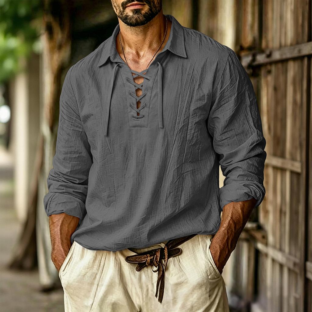 Men's Casual Linen Lapel Shirt for Sports and Daily Wear