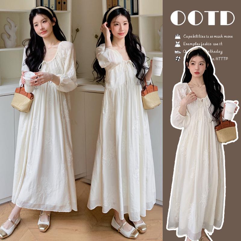 2026 Spring/Summer Korean Style Embroidered Maternity Dress - Plus Size, Loose Fit XL