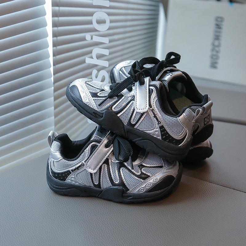 Kids Black Silver Mesh Breathable Outdoor Casual Sneakers 26 серый