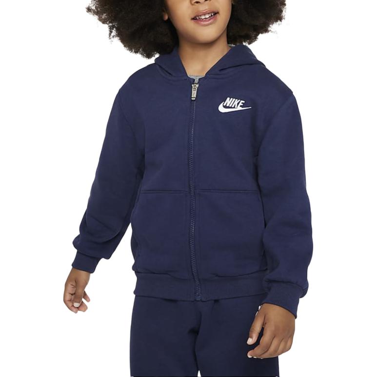 Nike Sweatshirt Sportswear Club Fleece Total Length Zippers Open Collar Fleece Lined Hooded Dark Navy Blue FV3596-410 4
