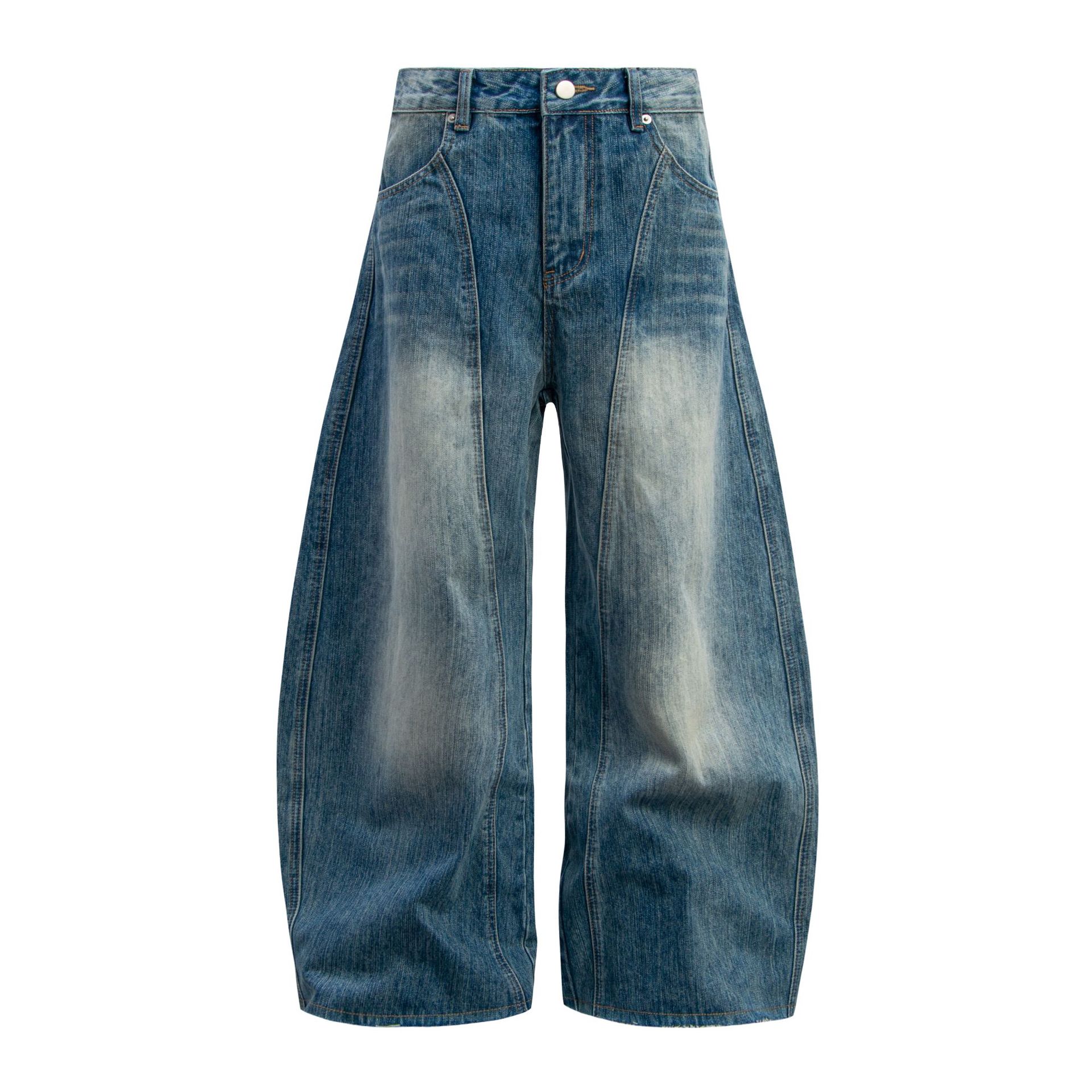 Men s American retro washed jeans loose silhouette men s vibe scimitar wide-leg trousers S синий