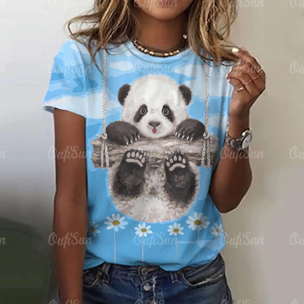 Kawaii Vintage Anime Panda Print T Shirt Funny Women Summer Casual Short Sleeve Tshirts Female Loose Tops Ropa Y2k Hombre Tees