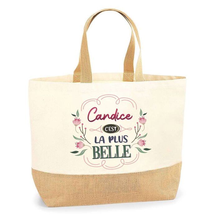 Cabas de plage - PLANETEE - Candice la plus belle - jute naturel - imprimé en France - fabriqué en France