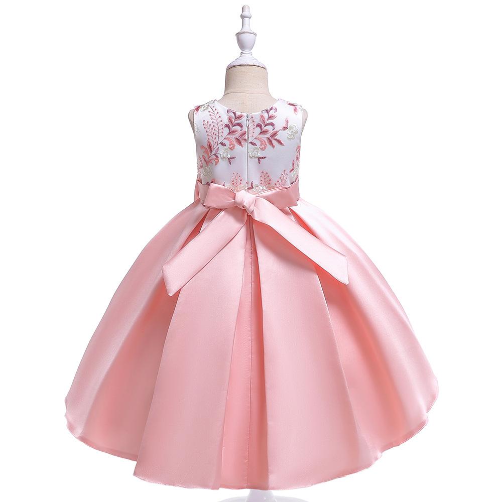Girls Beaded Embroidery Flower Dress Wedding Party Trailing Gown Kids Bowknot Tutu Costume
