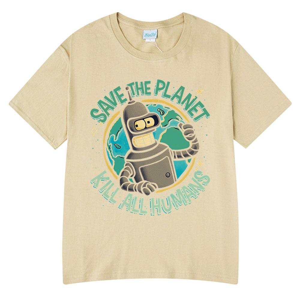 Lustiges Save The Planet Kill All Humans Roboter Grafikdruck T-Shirt Herren Damen Mode Kurzarm T-Shirt Übergroße T-Shirts