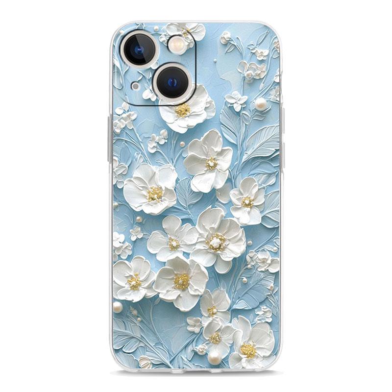 Phone Case For iPhone 17 Air Cases iPhone 16 15 12 13 14 Pro Max SE 7 8 Plus iPhone11 Clear Soft Cover Oil Painting Flower
