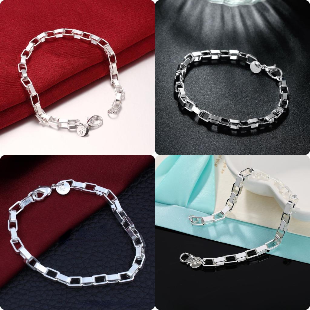925 Sterling Silber Klassische Lange Quadratische Gliederketten Armbänder Für Damen Herren Mode Party Hochzeit Accessoires Schmuck Weihnachtsgeschenk