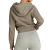 Women's Fashion Cropped Zip-Up Hooded Sweatshirt Jacket with Long Sleeves for Casual Wear