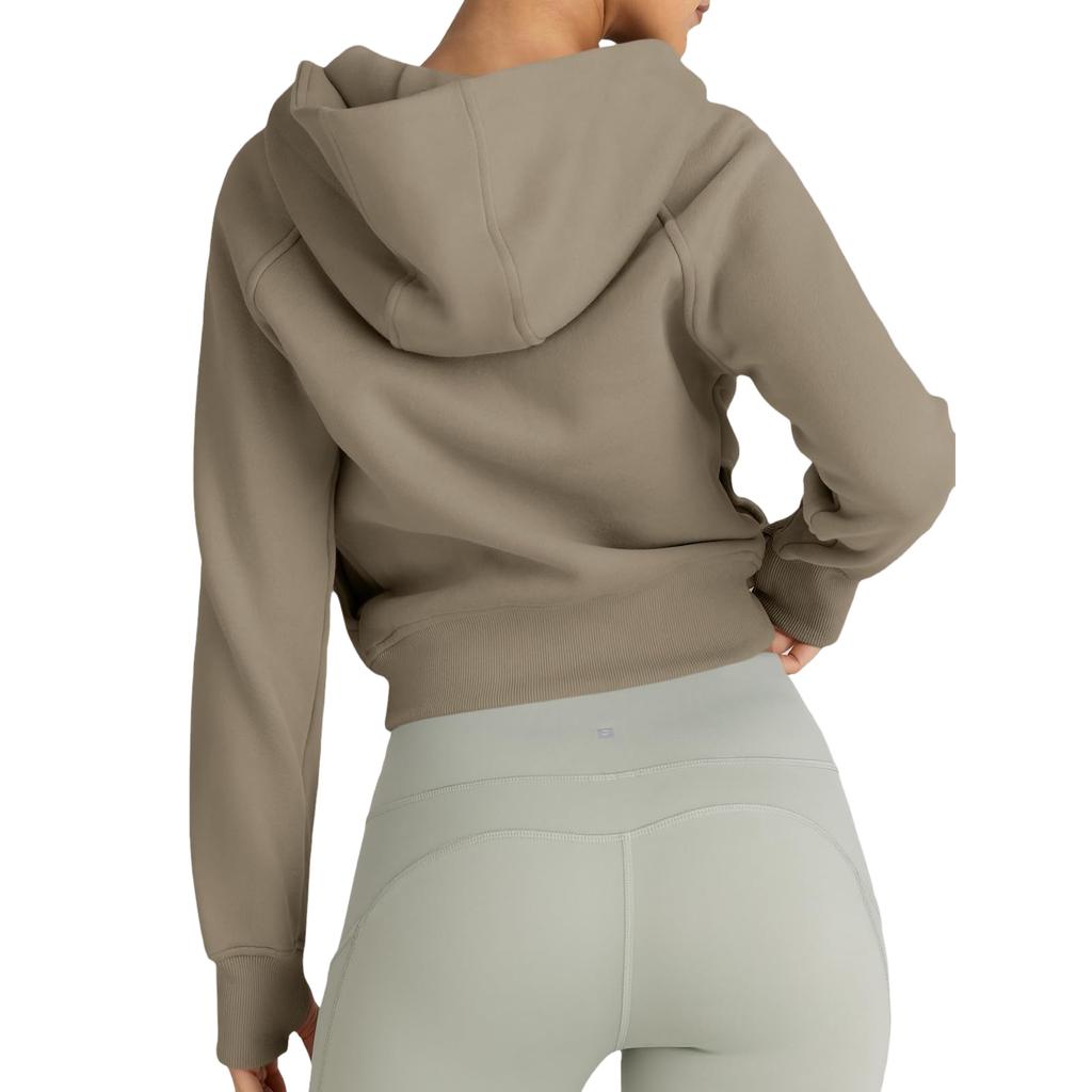 Women's Fashion Cropped Zip-Up Hooded Sweatshirt Jacket with Long Sleeves for Casual Wear